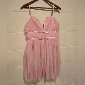 Lulus Take Your Bow Blush Pink Sleeveless Tulle Skater Dress Size Large NWT.